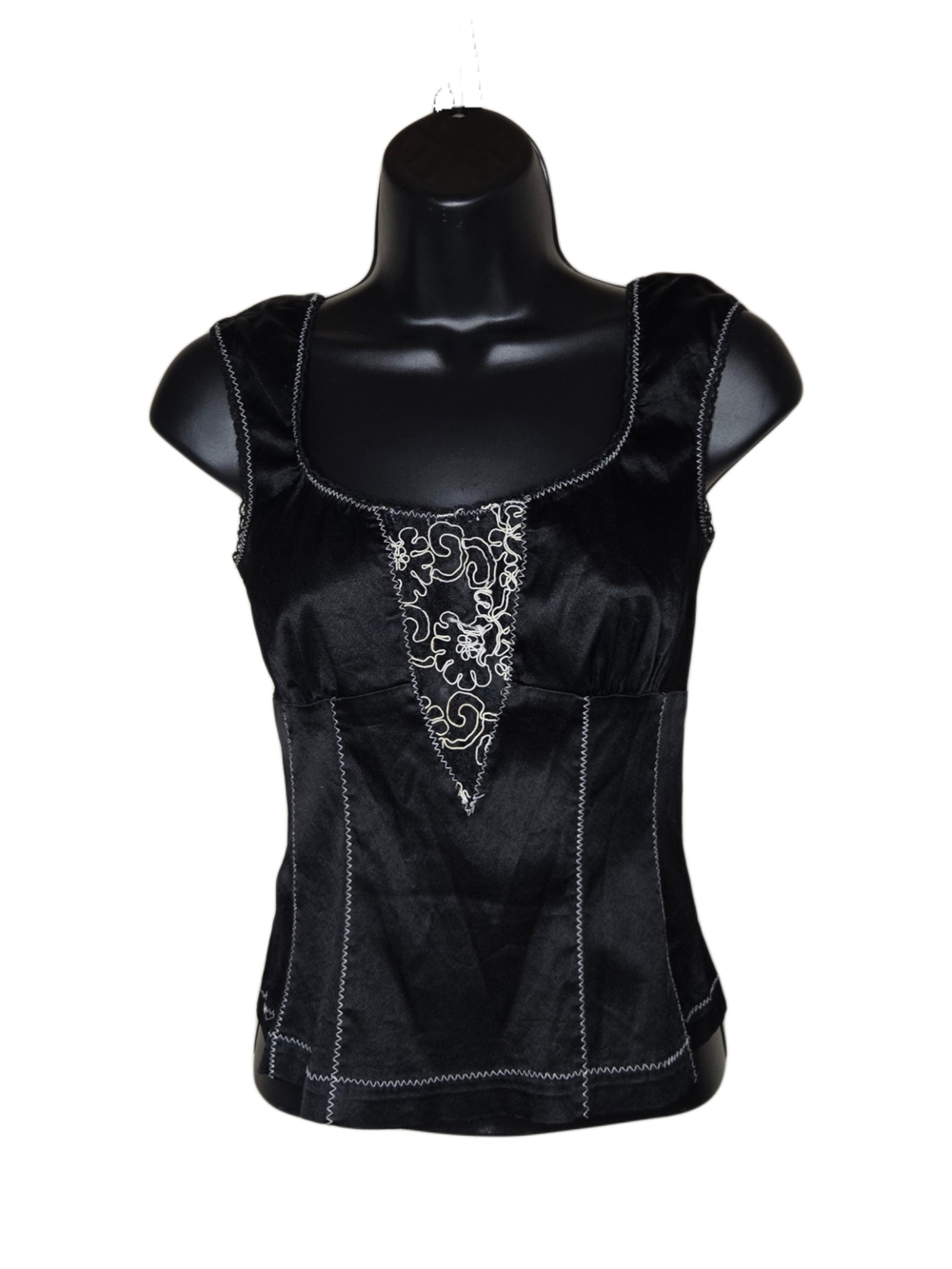 Vintage 90s Caché Black Embroidered Scoop Neck Top!